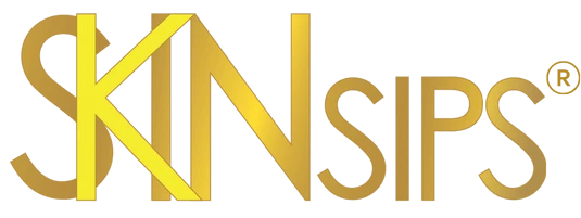 SkinSips logo with gold gradient text on transparent background, featuring registered trademark symbol.